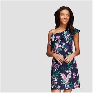 Joe Fresh Ruffled One-Shoulder Dress Blue Floral Size Small NWOT